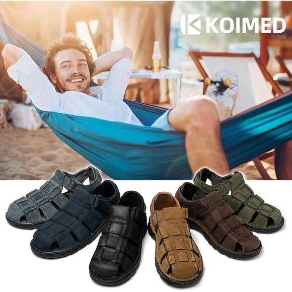〽️Men\'s Hiking Sandals Blue Leather Athletic Casual Outdoor Sports Shoes main image 4